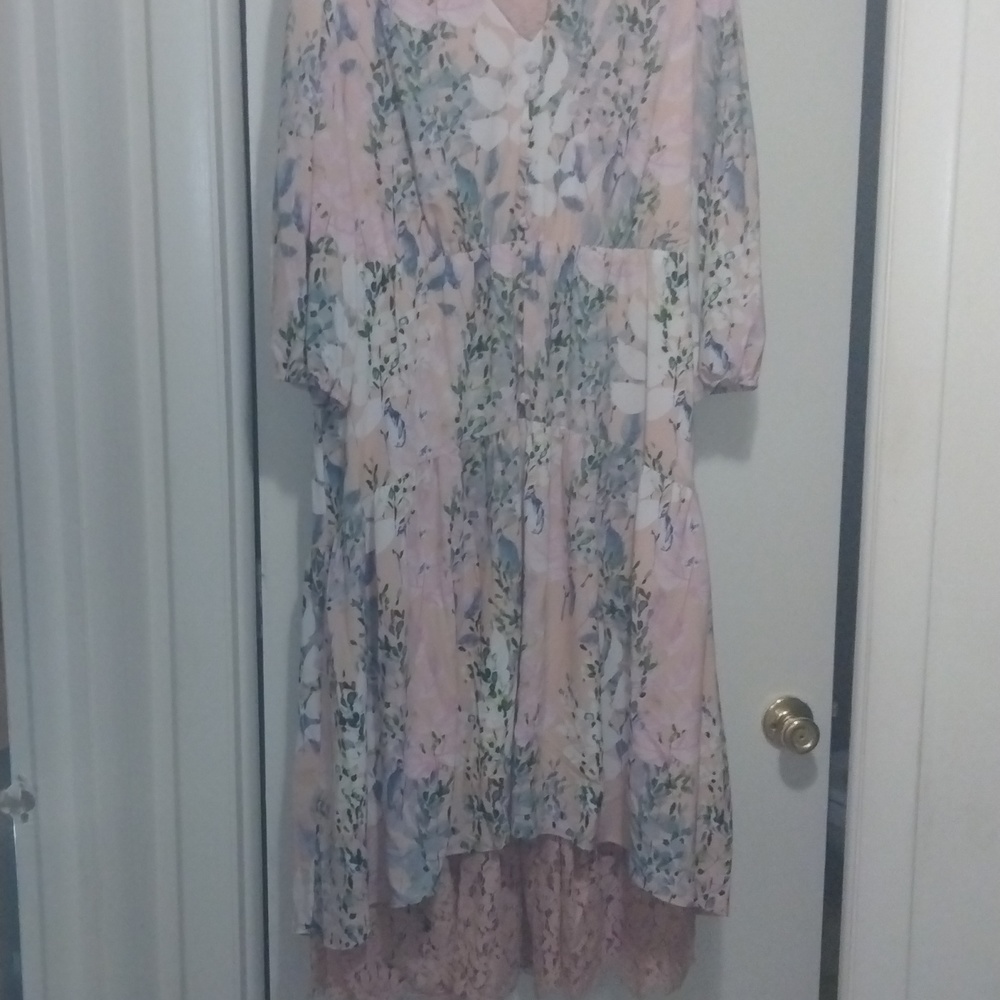 Adrianna Papell Pink and Blue High Low Sundress